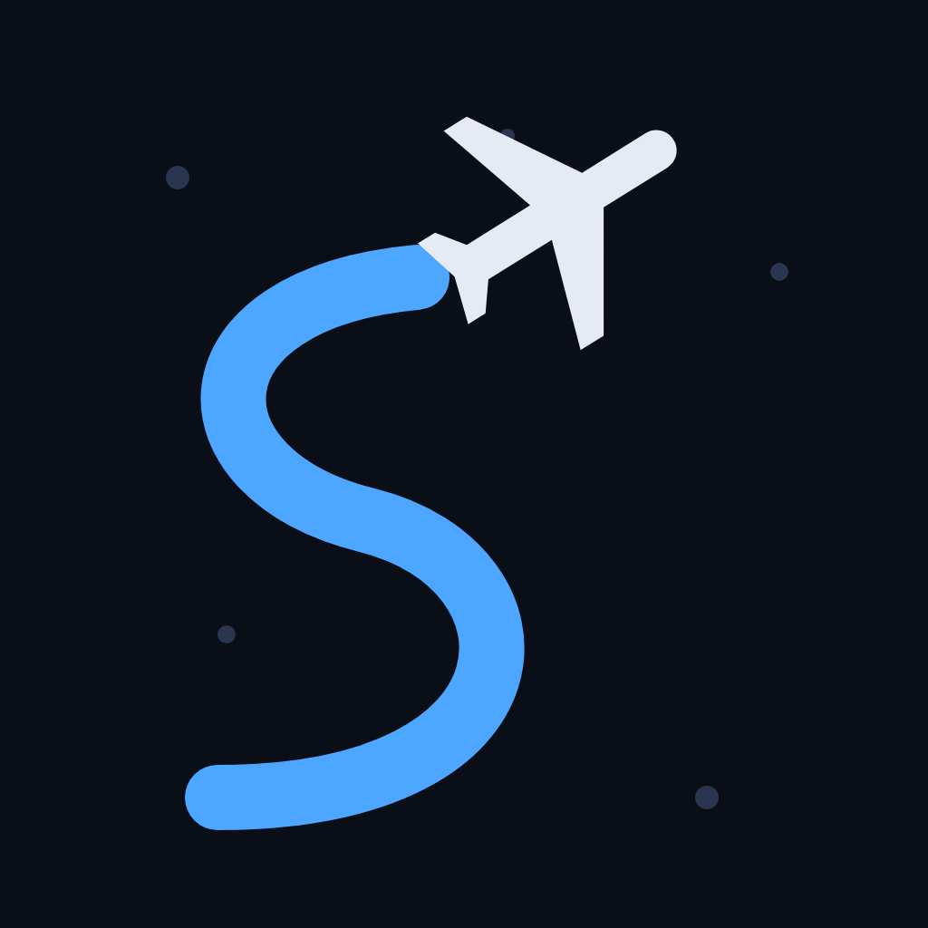 SVCrew Hub app icon: a blue contrail shaped like an S behind a white aircraft.